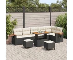 Sodo Sofų Rinkinys su pagalve 9 pcs Juoda ir kreminė