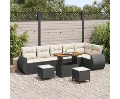 Lauko baldų komplektas Sodo Sofų Rinkinys 9 pcs Juoda poliratanas