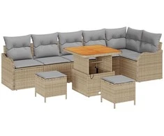 Lauko baldų komplektas Sodo Sofų Rinkinys su pagalve 9 pcs Smėlio poliratanas