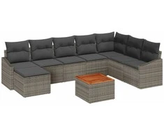 Lauko baldų komplektas Sodo Sofų Rinkinys su pagalve 9 pcs Pilka poliratanas