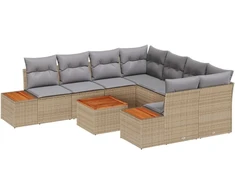 Lauko baldų komplektas Sodo Sofų Rinkinys su pagalve 9 pcs Smėlio Poli ratanas