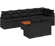 Lauko baldų komplektas Sodo Sofų Rinkinys su pagalve 9 pcs Juoda poliratanas
