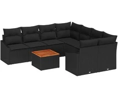 Lauko baldų komplektas Sodo Sofų Rinkinys su saugykla 9 pcs Juoda poliratanas