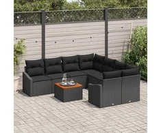 Lauko baldų komplektas Sodo Sofų Rinkinys su saugykla 9 pcs Juoda poliratanas