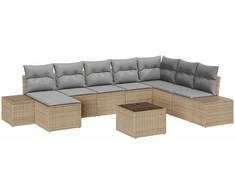 Lauko baldų komplektas Sodo Sofų Rinkinys 8 pcs Bežinė ir šviesiai pilka poliratanas