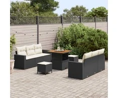 Sodo Sofų Rinkinys su pagalve 9 pcs Juoda ir kreminė