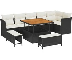 Sodo Sofų Rinkinys su pagalve 9 pcs Juoda ir kreminė