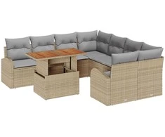 Sodo Sofų Rinkinys su saugykla 9 pcs Smėlio Poli ratanas