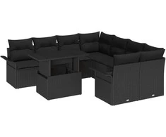 Sodo Sofų Rinkinys su pagalve 9 pcs Juoda Poli ratanas