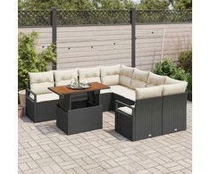 Sodo Sofų Rinkinys su saugykla 9 pcs Juoda Poli ratanas