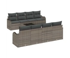 Sodo Sofų Rinkinys 9 pcs Pilka Poli Ratanas, Plienas ir Stiklas