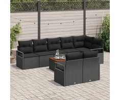 Lauko baldų komplektas Sodo Sofų Rinkinys su pagalve 9 pcs Juoda poliratanas