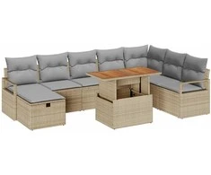 Lauko baldų komplektas Sodo Sofų Rinkinys su pagalve 9 pcs Smėlio poliratanas