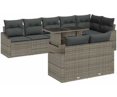 Sodo Sofų Rinkinys su pagalve su saugykla 9 pcs Pilka