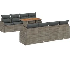 Lauko baldų komplektas Sodo Sofų Rinkinys su saugykla 9 pcs Pilka Poli ratanas