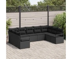 Sodo Sofų Rinkinys su pagalve 9 pcs Juoda poliratanas