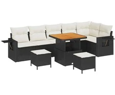 Lauko baldų komplektas Sodo Sofų Rinkinys 11 pcs Juoda ir kreminė poliratanas