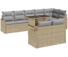 Lauko baldų komplektas Lauko poilsio komplektas su pagalve 9 pcs Smėlio Poli ratanas