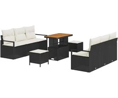 Sodo Sofų Rinkinys su saugykla 9 pcs Juoda Poli ratanas