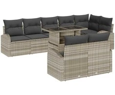 Lauko baldų komplektas Sodo Sofų Rinkinys 9 pcs Šviesiai pilka Poli ratanas