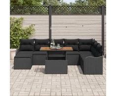 Sodo Sofų Rinkinys su pagalve 9 pcs Juoda