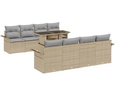 Lauko baldų komplektas Sodo Sofų Rinkinys su pagalve 9 pcs Smėlio Poli ratanas