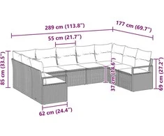 Sodo Sofų Rinkinys su pagalve 9 pcs Juoda poliratanas