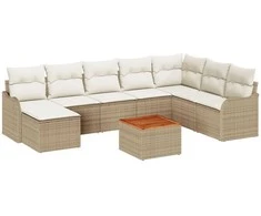 Lauko baldų komplektas Sodo Sofų Rinkinys 9 pcs Bežinė ir kreminė poliratanas
