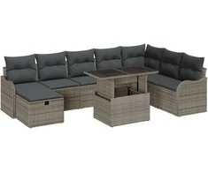 Lauko baldų komplektas Sodo Sofų Rinkinys su pagalve 9 pcs Pilka Poli ratanas
