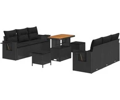 Lauko baldų komplektas Sodo Sofų Rinkinys su pagalve 9 pcs Juoda poliratanas