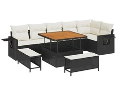 Lauko baldų komplektas Sodo Sofų Rinkinys 11 pcs Juoda ir kreminė poliratanas