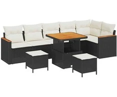 Lauko baldų komplektas Sodo Sofų Rinkinys 9 pcs Juoda poliratanas