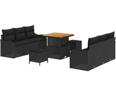Lauko baldų komplektas Sodo Sofų Rinkinys su pagalve 9 pcs Juoda poliratanas