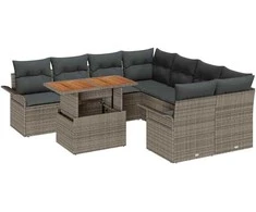 Lauko baldų komplektas Sodo Sofų Rinkinys su saugykla 9 pcs Pilka Poli ratanas