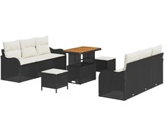 Lauko baldų komplektas Sodo Sofų Rinkinys su pagalve 9 pcs Juoda poliratanas
