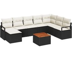 Lauko baldų komplektas Sodo Sofų Rinkinys 9 pcs Juoda ir kreminė poliratanas