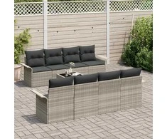Lauko baldų komplektas Sodo Sofų Rinkinys 9 pcs Šviesiai pilka Poli ratanas
