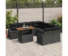 Lauko baldų komplektas Sodo Sofų Rinkinys su saugykla 9 pcs Juoda Poli ratanas