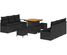 Sodo Sofų Rinkinys su saugykla 9 pcs Juoda Poli ratanas
