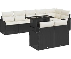 Lauko baldų komplektas Lauko poilsio komplektas su pagalve 9 pcs Juoda Poli ratanas