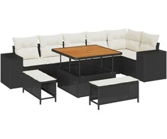 Sodo Sofų Rinkinys 9 pcs Juoda ir kreminė poliratanas