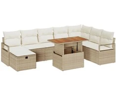 Lauko baldų komplektas Sodo Sofų Rinkinys su pagalve 9 pcs Smėlio poliratanas