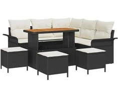Sodo Sofų Rinkinys su pagalve su pagalve 9 pcs Juoda ir kreminė