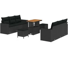 Sodo Sofų Rinkinys su pagalve su saugykla 9 pcs Juoda