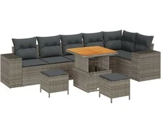 Sodo Sofų Rinkinys su pagalve 9 pcs Pilka poliratanas
