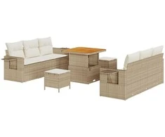Sodo Sofų Rinkinys su pagalve 9 pcs smėlio ir kreminės spalvos