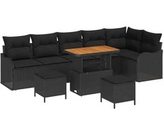 Lauko baldų komplektas Sodo Sofų Rinkinys su pagalve 9 pcs Juoda poliratanas