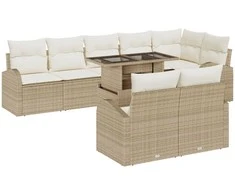 Lauko baldų komplektas Sodo Sofų Rinkinys su pagalve 9 pcs Smėlio Poli ratanas