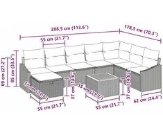 Lauko baldų komplektas Sodo Sofų Rinkinys su pagalve 9 pcs Juoda poliratanas