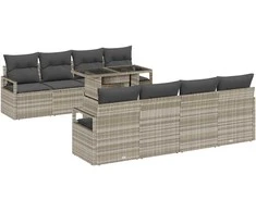 Lauko baldų komplektas Sodo Sofų Rinkinys 9 pcs Šviesiai pilka Poli ratanas